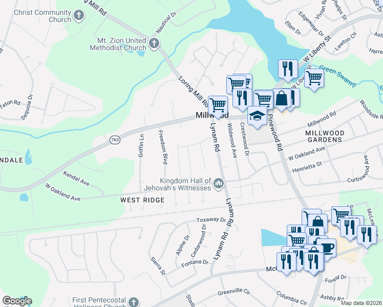 map of restaurants, bars, coffee shops, grocery stores, and more near 2334 Wedgefield Road in Sumter