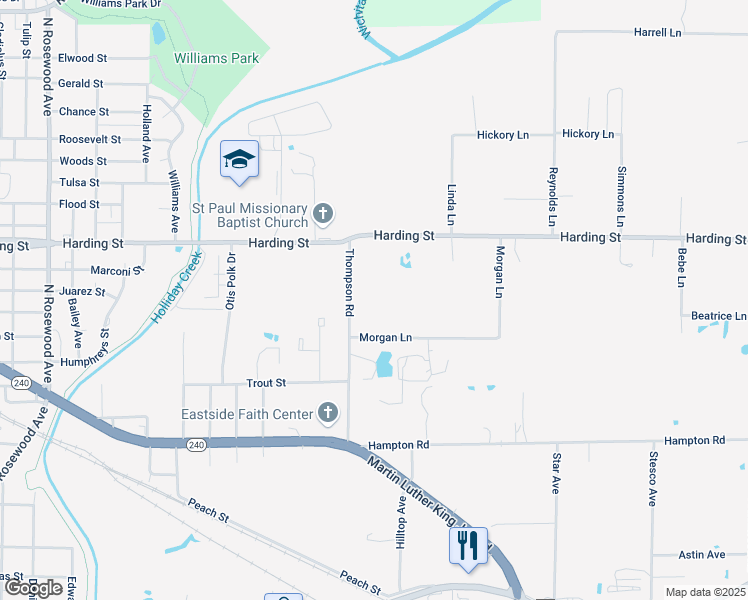 map of restaurants, bars, coffee shops, grocery stores, and more near 1410 Morgan Lane in Wichita Falls