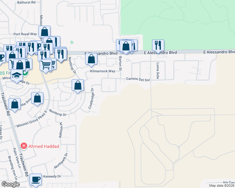 map of restaurants, bars, coffee shops, grocery stores, and more near 973 Saltcoats Drive in Riverside