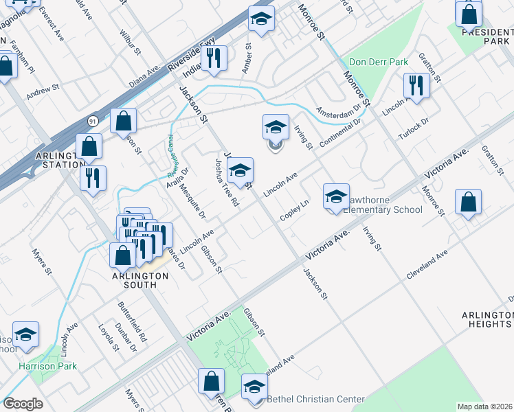 map of restaurants, bars, coffee shops, grocery stores, and more near 2892 Jackson Street in Riverside