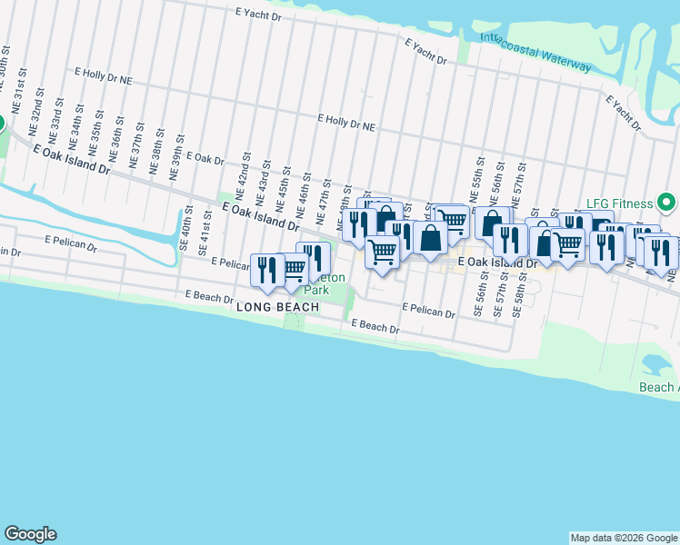 map of restaurants, bars, coffee shops, grocery stores, and more near 119 SE 48th St in Oak Island