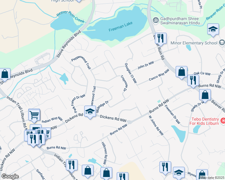 map of restaurants, bars, coffee shops, grocery stores, and more near 4608 Rosemear Court in Norcross