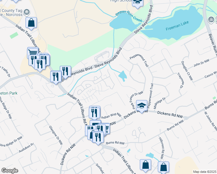 map of restaurants, bars, coffee shops, grocery stores, and more near 818 Wuthering Way in Norcross