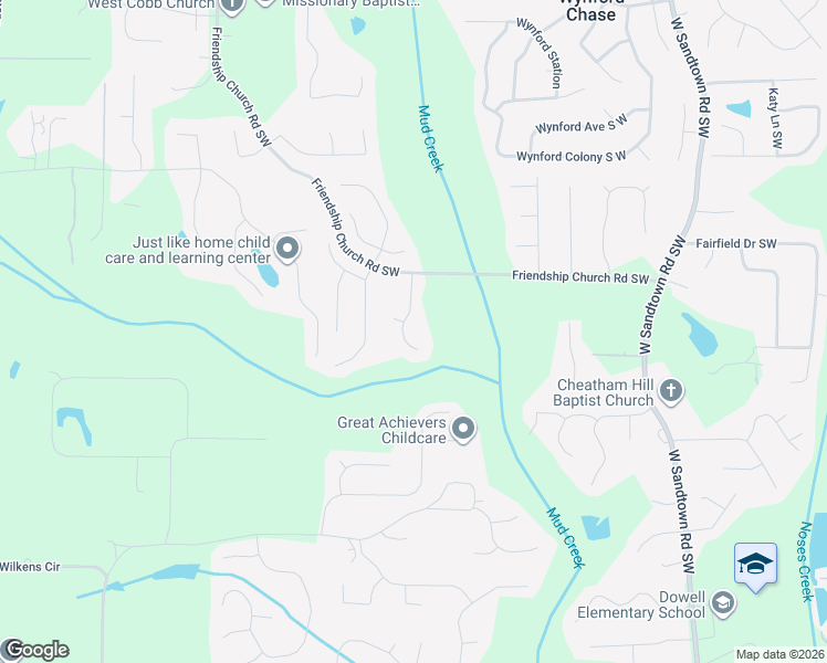 map of restaurants, bars, coffee shops, grocery stores, and more near 1705 Dew Place Southwest in Marietta