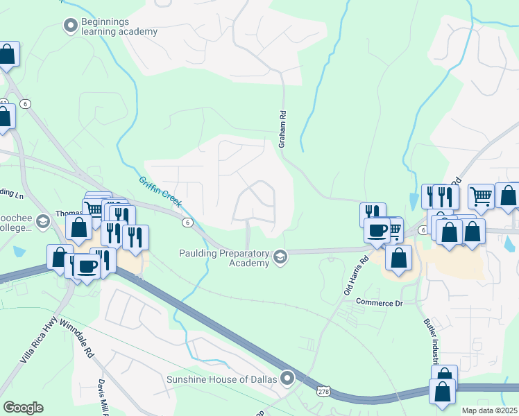map of restaurants, bars, coffee shops, grocery stores, and more near 107 Heritage Club Trail in Dallas
