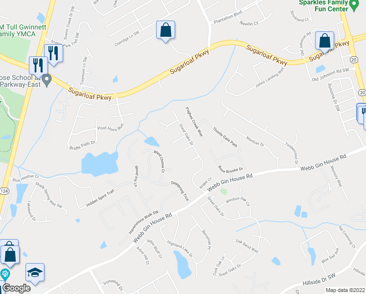 map of restaurants, bars, coffee shops, grocery stores, and more near 825 Montecruz Drive in Lawrenceville