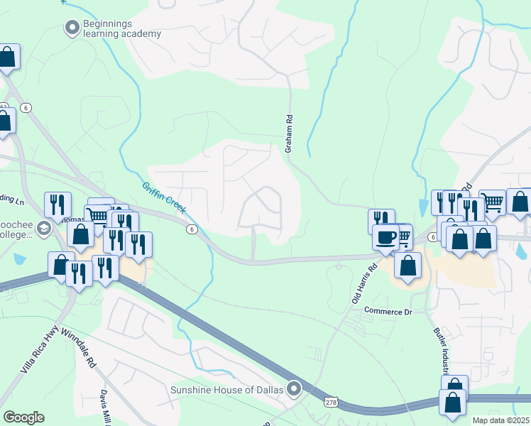 map of restaurants, bars, coffee shops, grocery stores, and more near 107 Heritage Club Trail in Dallas