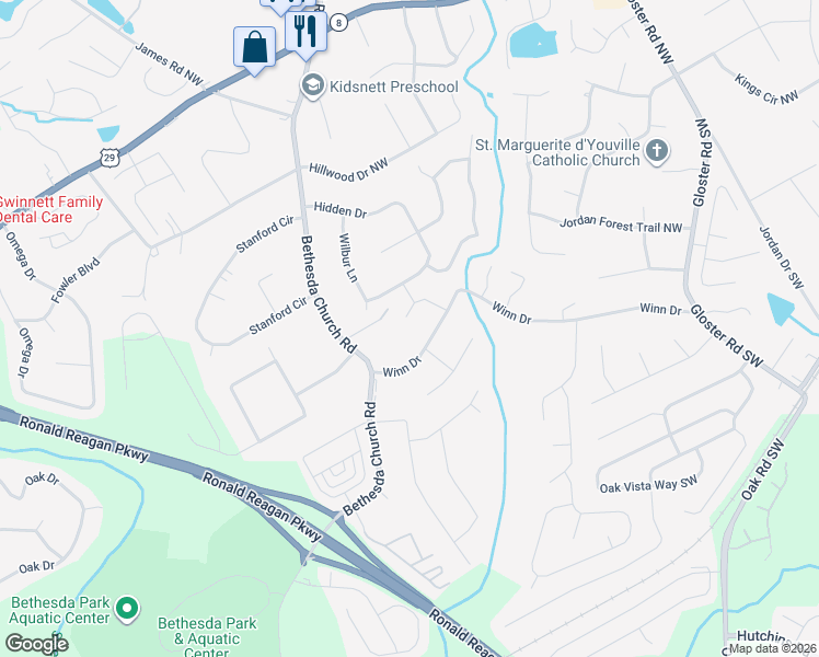 map of restaurants, bars, coffee shops, grocery stores, and more near 190 Adams Mill Drive Northwest in Lawrenceville