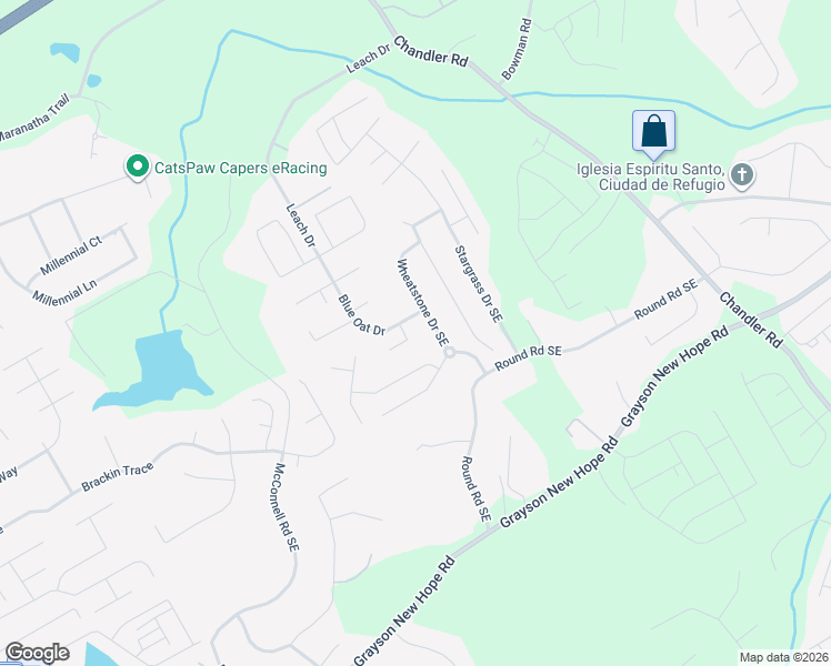 map of restaurants, bars, coffee shops, grocery stores, and more near 1819 Blue Oat Court Southeast in Grayson
