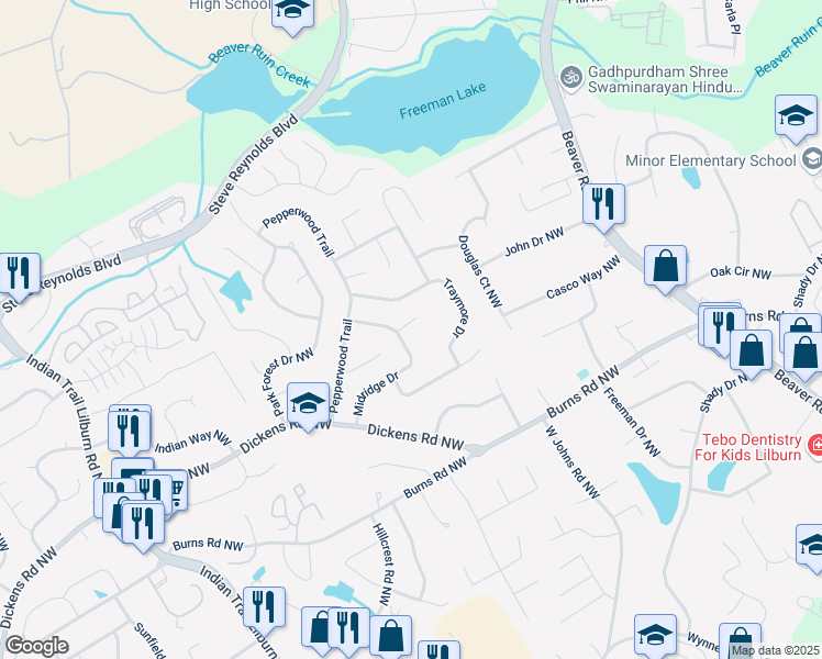 map of restaurants, bars, coffee shops, grocery stores, and more near 4608 Rosemear Court in Norcross