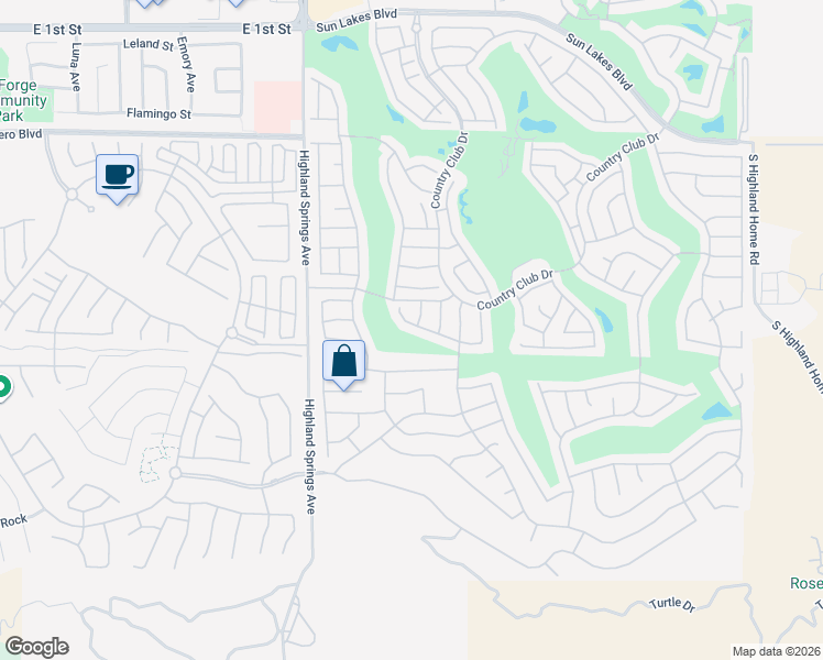 map of restaurants, bars, coffee shops, grocery stores, and more near 6004 Lake Buena Vista Way in Banning