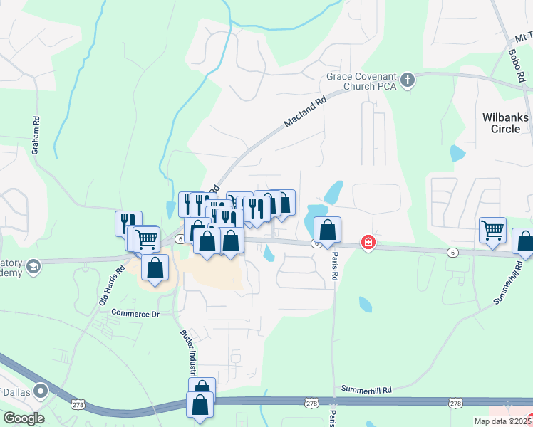 map of restaurants, bars, coffee shops, grocery stores, and more near 300 WI Parkway in Dallas