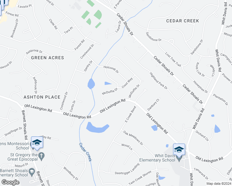 map of restaurants, bars, coffee shops, grocery stores, and more near 180 McDuffie Drive in Athens