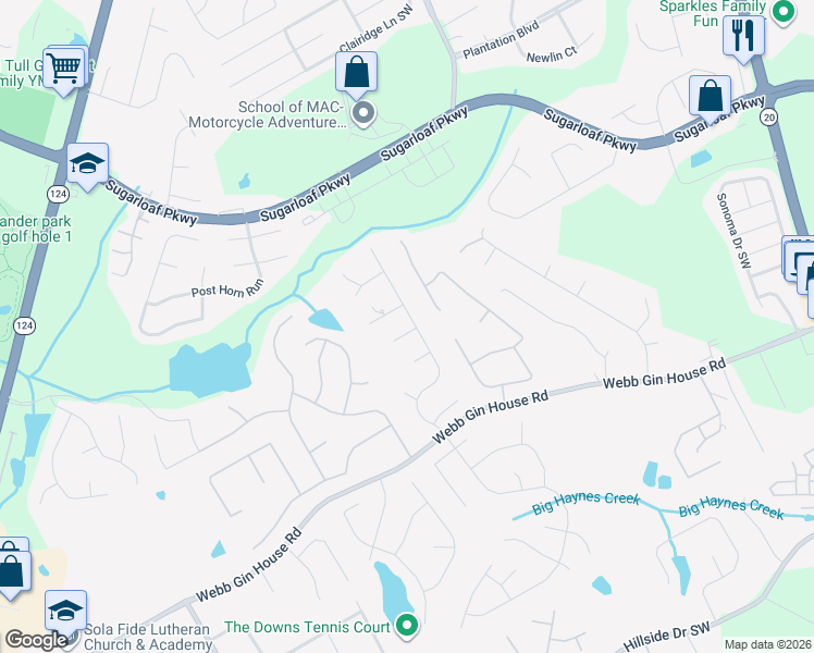map of restaurants, bars, coffee shops, grocery stores, and more near 805 Montecruz Drive in Lawrenceville