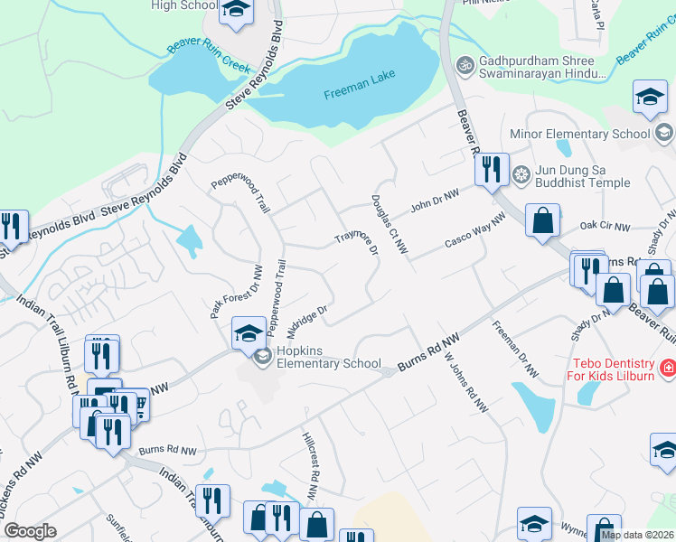 map of restaurants, bars, coffee shops, grocery stores, and more near 4602 Rosemear Court in Norcross
