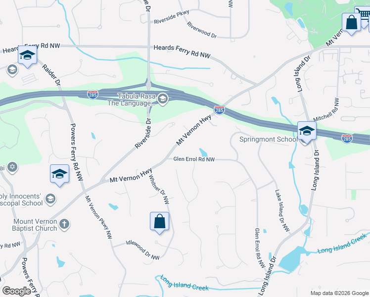 map of restaurants, bars, coffee shops, grocery stores, and more near 514 Mount Vernon Highway in Sandy Springs