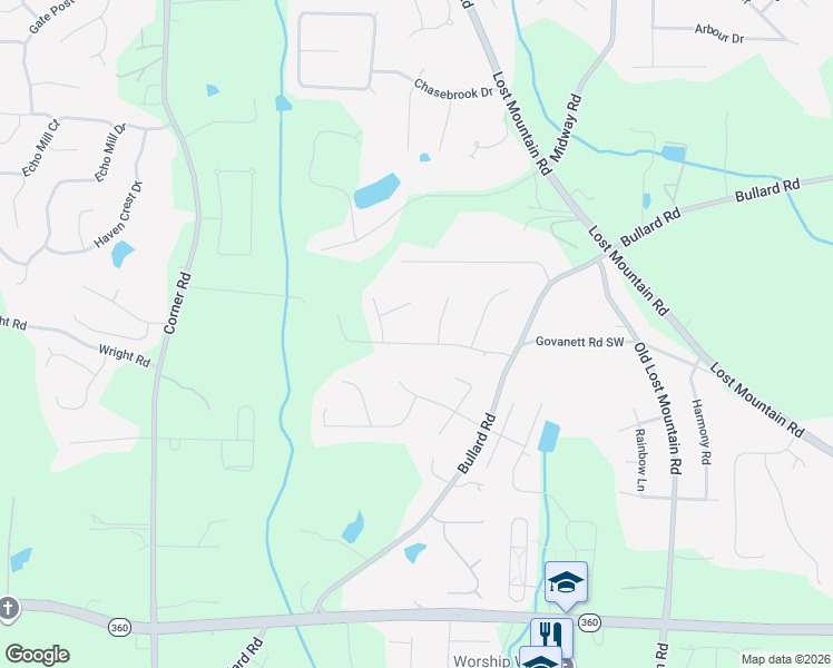 map of restaurants, bars, coffee shops, grocery stores, and more near 4834 West Mceachern Woods Drive in Powder Springs