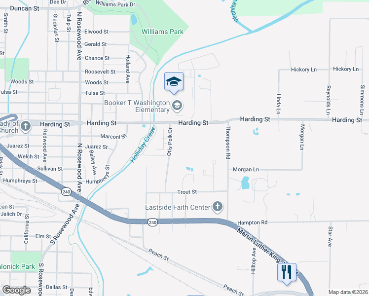 map of restaurants, bars, coffee shops, grocery stores, and more near 101-581 Otis Polk Drive in Wichita Falls
