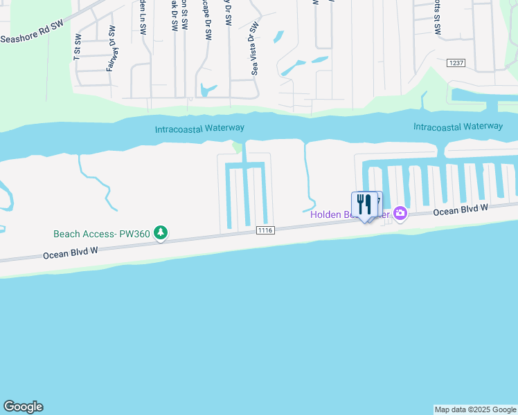 map of restaurants, bars, coffee shops, grocery stores, and more near 118 Lions Paw in Holden Beach