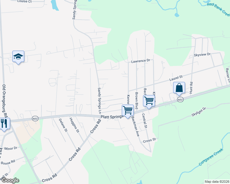 map of restaurants, bars, coffee shops, grocery stores, and more near 154B Sandy Springs Lane in Lexington