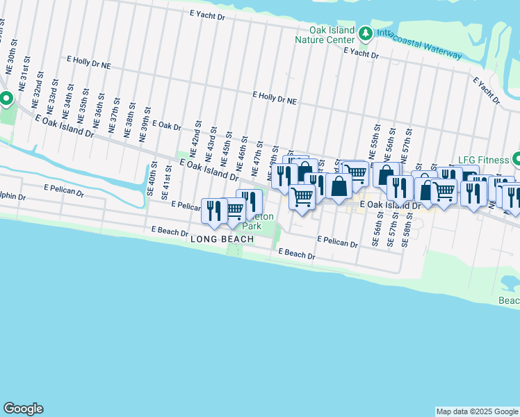 map of restaurants, bars, coffee shops, grocery stores, and more near 119 Southeast 48th Street in Oak Island
