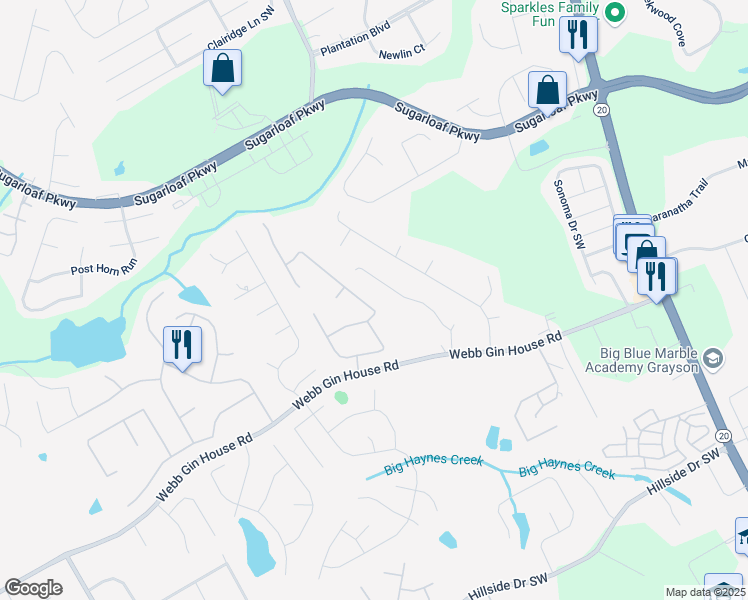 map of restaurants, bars, coffee shops, grocery stores, and more near 1270 Thistle Gate Path in Lawrenceville