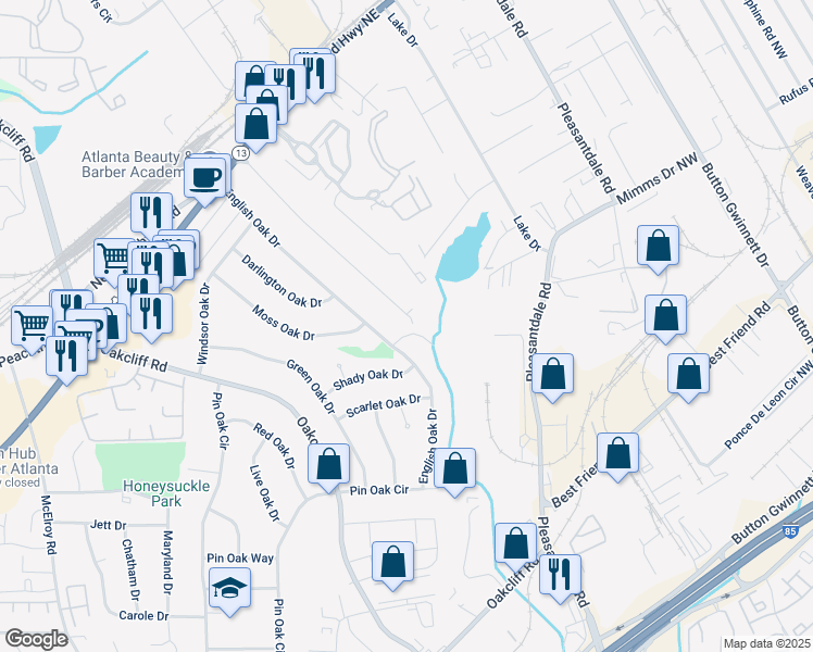map of restaurants, bars, coffee shops, grocery stores, and more near 3318 Laurel Oak Court in Doraville