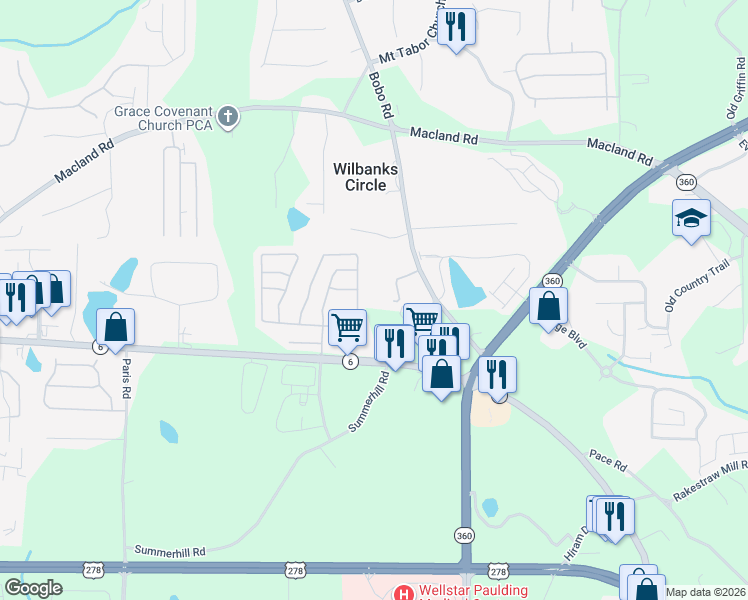 map of restaurants, bars, coffee shops, grocery stores, and more near 108 Dempsey Path in Dallas