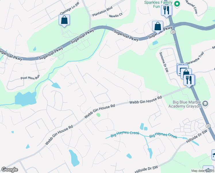 map of restaurants, bars, coffee shops, grocery stores, and more near 1270 Thistle Gate Path in Lawrenceville