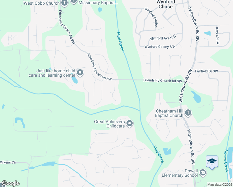 map of restaurants, bars, coffee shops, grocery stores, and more near 1685 Dew Place Southwest in Marietta