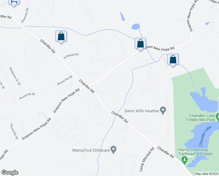 map of restaurants, bars, coffee shops, grocery stores, and more near 2088 White Top Road Southeast in Lawrenceville