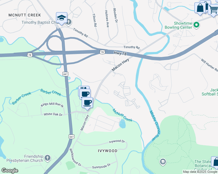 map of restaurants, bars, coffee shops, grocery stores, and more near 149 Martha Drive in Athens