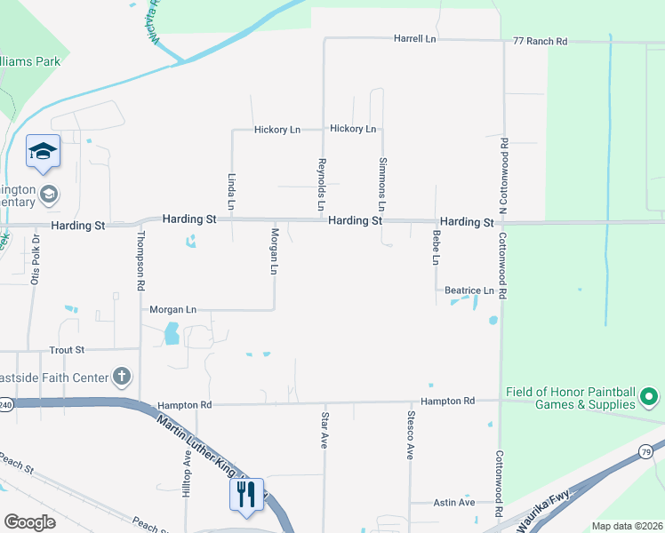map of restaurants, bars, coffee shops, grocery stores, and more near 1615 Morgan Lane in Wichita Falls