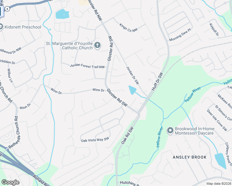 map of restaurants, bars, coffee shops, grocery stores, and more near 2988 McKenzie Drive in Lawrenceville