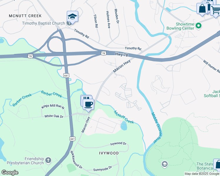 map of restaurants, bars, coffee shops, grocery stores, and more near 149 Martha Drive in Athens