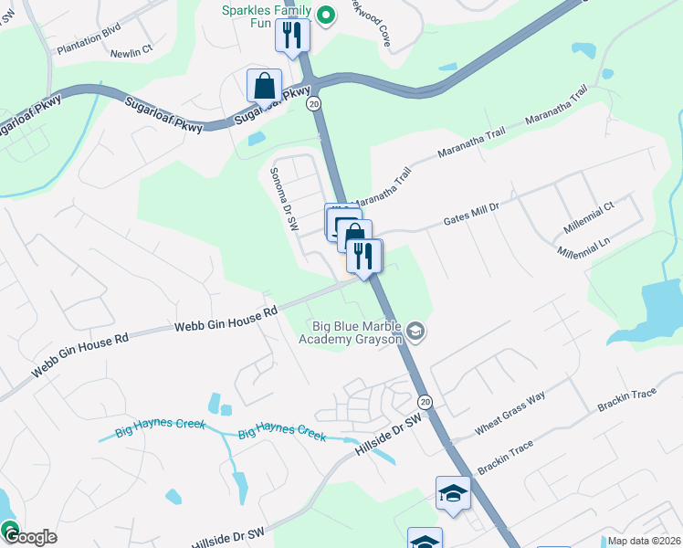 map of restaurants, bars, coffee shops, grocery stores, and more near 1390 Napa Valley Drive Southwest in Lawrenceville