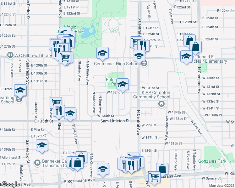 map of restaurants, bars, coffee shops, grocery stores, and more near 2117 North Keene Avenue in Los Angeles