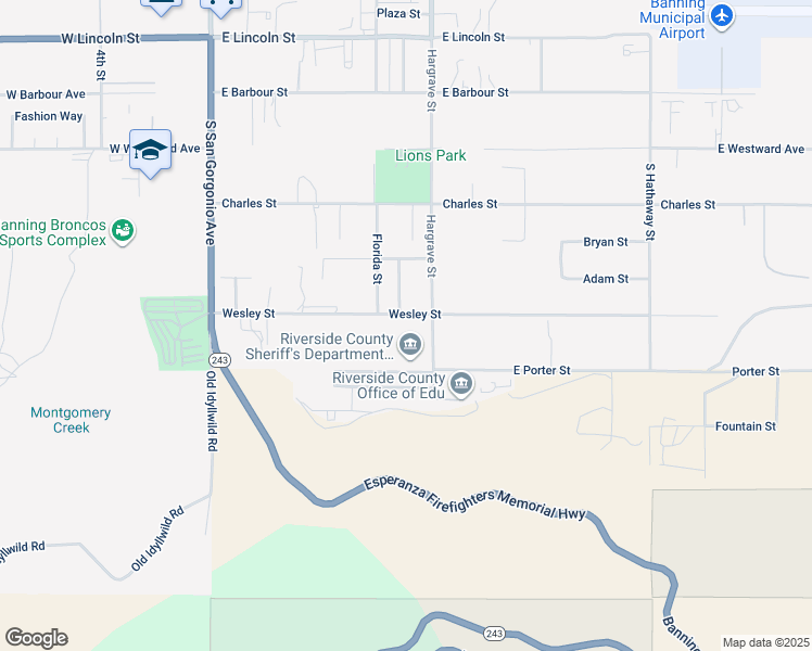 map of restaurants, bars, coffee shops, grocery stores, and more near 708 Wesley Street in Banning