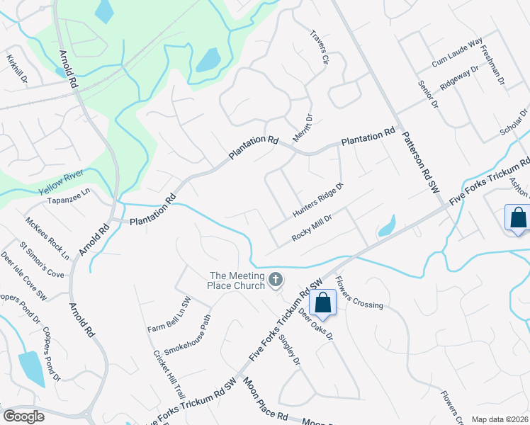 map of restaurants, bars, coffee shops, grocery stores, and more near 420 Rocky Cove Trail in Lawrenceville