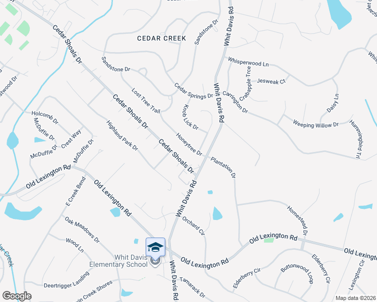 map of restaurants, bars, coffee shops, grocery stores, and more near 1825 Cedar Shoals Drive in Athens