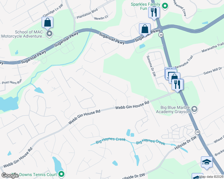 map of restaurants, bars, coffee shops, grocery stores, and more near 1311 Timbercrest Drive in Lawrenceville