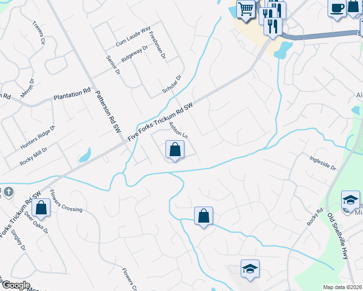 map of restaurants, bars, coffee shops, grocery stores, and more near 744 Carriage Court in Lawrenceville