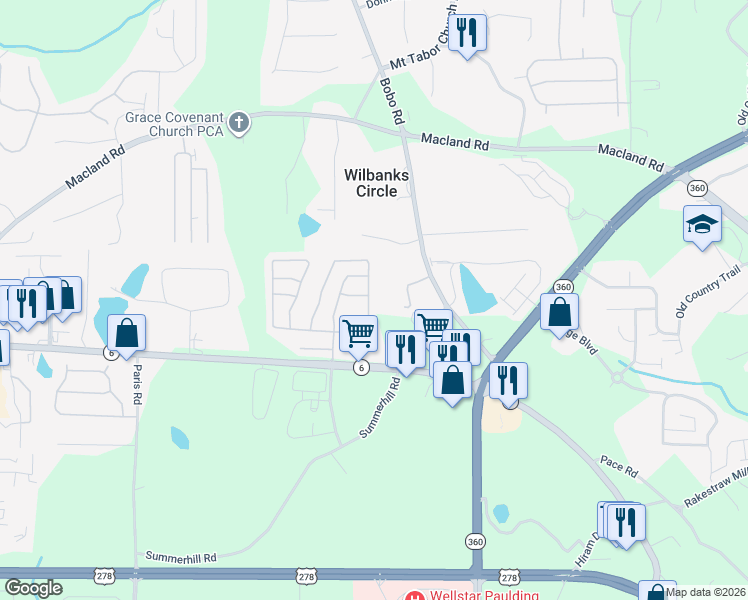 map of restaurants, bars, coffee shops, grocery stores, and more near 108 Dempsey Path in Dallas