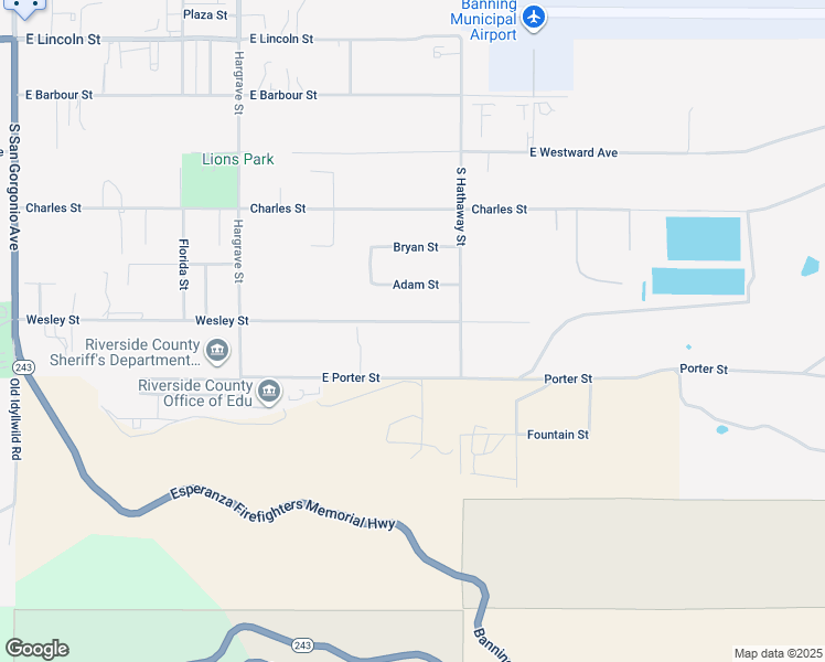 map of restaurants, bars, coffee shops, grocery stores, and more near 1402 Wesley Street in Banning