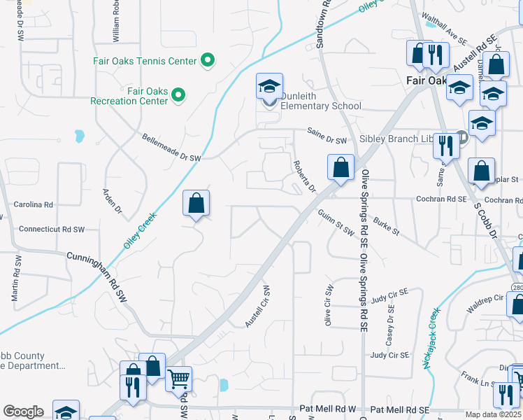 map of restaurants, bars, coffee shops, grocery stores, and more near 215 Privette Road Southwest in Marietta