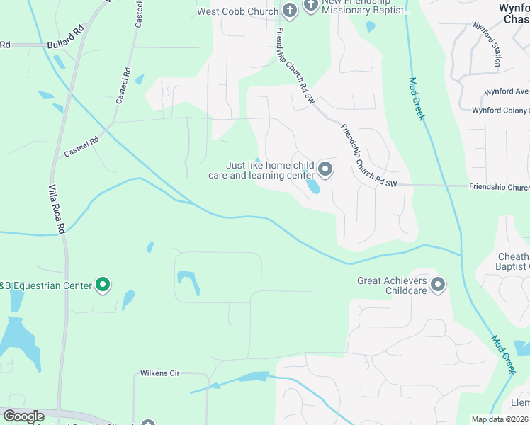 map of restaurants, bars, coffee shops, grocery stores, and more near 3454 Velma Drive in Powder Springs