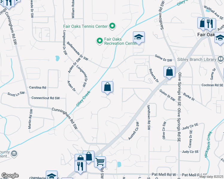 map of restaurants, bars, coffee shops, grocery stores, and more near 1987 Ridgestone Run Southwest in Marietta
