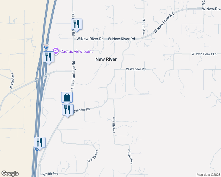 map of restaurants, bars, coffee shops, grocery stores, and more near 47017 North Meander Road in Phoenix