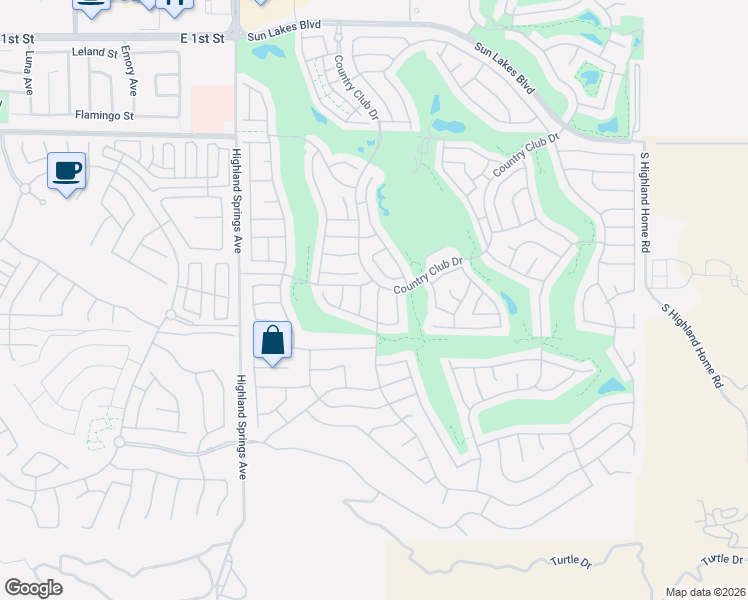 map of restaurants, bars, coffee shops, grocery stores, and more near 1500 Las Colinas Avenue in Banning