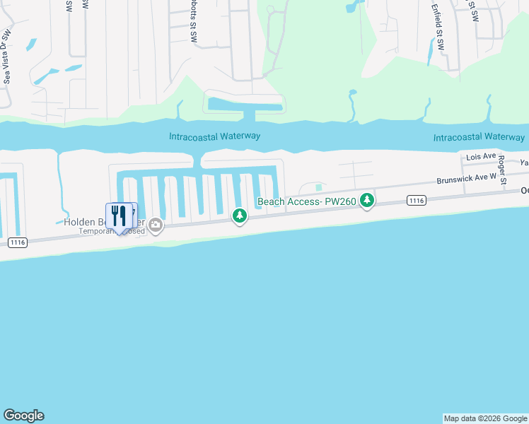 map of restaurants, bars, coffee shops, grocery stores, and more near 369 Ocean Blvd W in Holden Beach